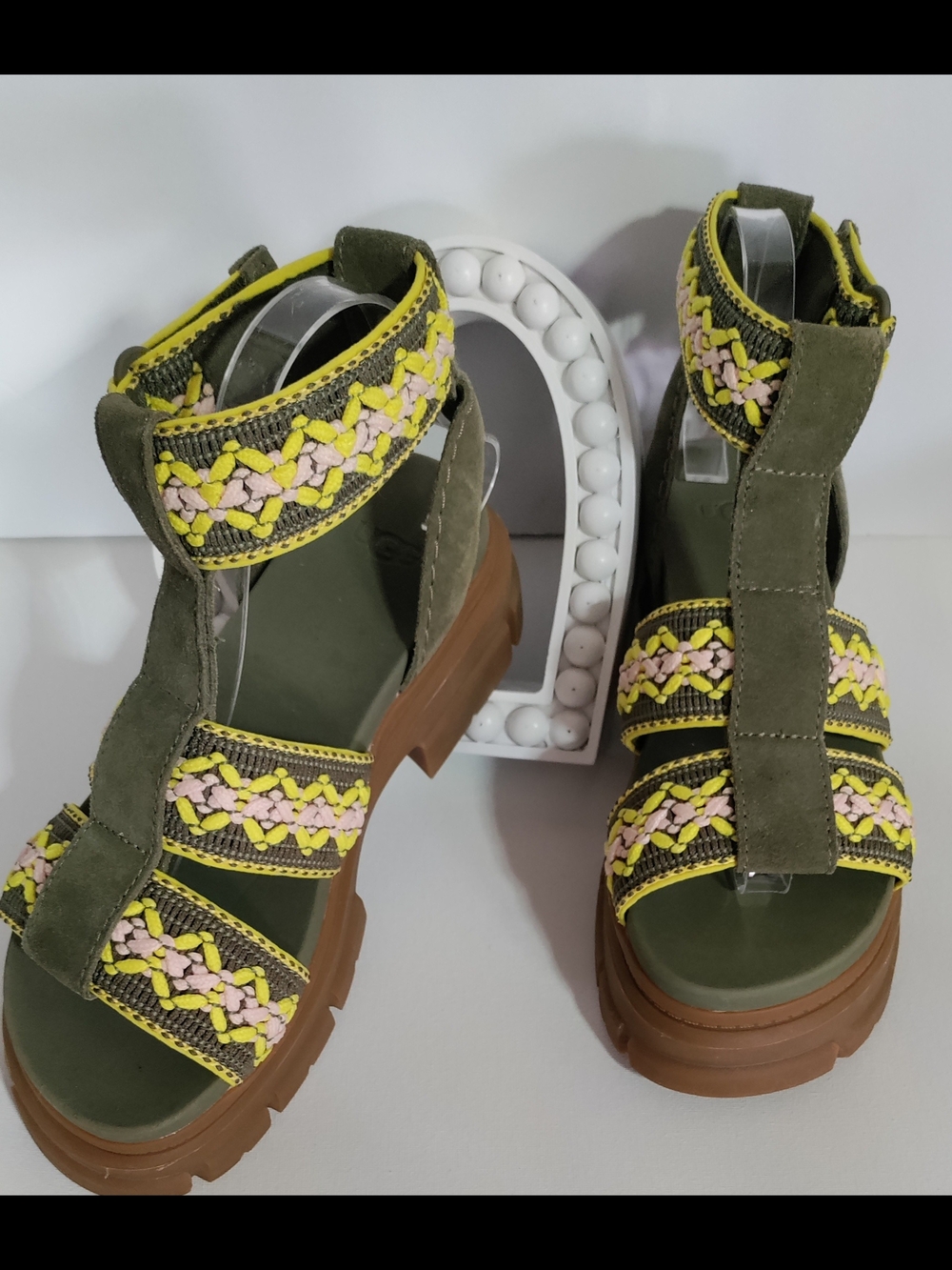 UGG Ashton Heritage Platform Sandals Olive Green Woven Women’s Size 7